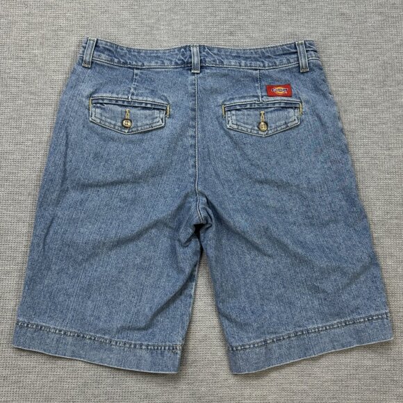 Dickies Womens Blue Denim Bermuda Shorts Mid Rise Flat Front Cotton Blend Size 6 - Picture 2 of 13